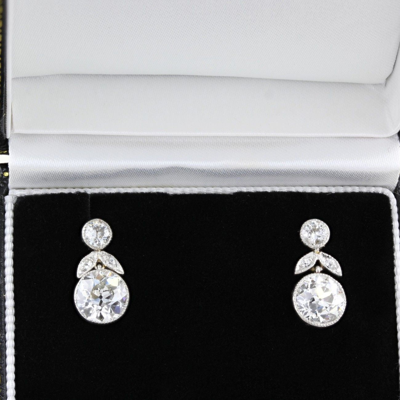 Vintage 3.47ct Old Cut Diamond Drop Earrings c.1930s