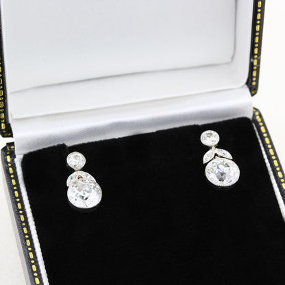 Antique 3.47ct Old Cut Diamond Drop Earrings