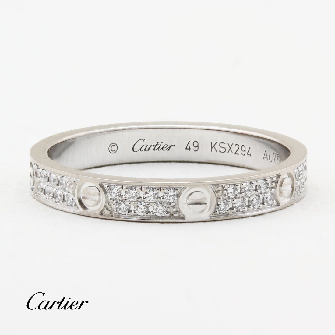 Cartier White Gold Mini Model Pave Love Ring - Size 49