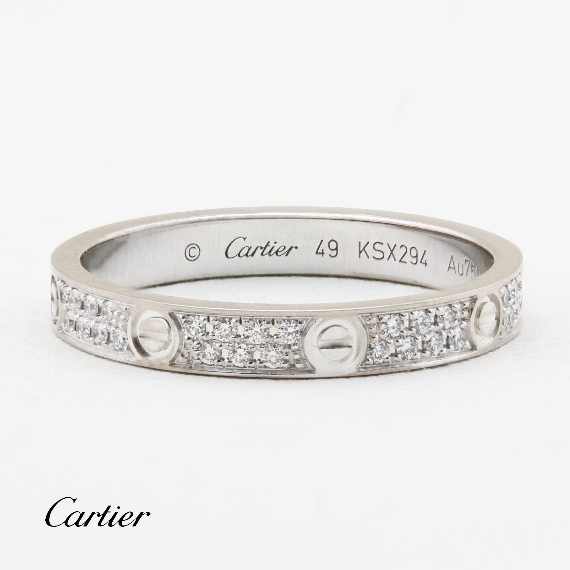 Cartier White Gold Mini Model Pave Love Ring - Size 49