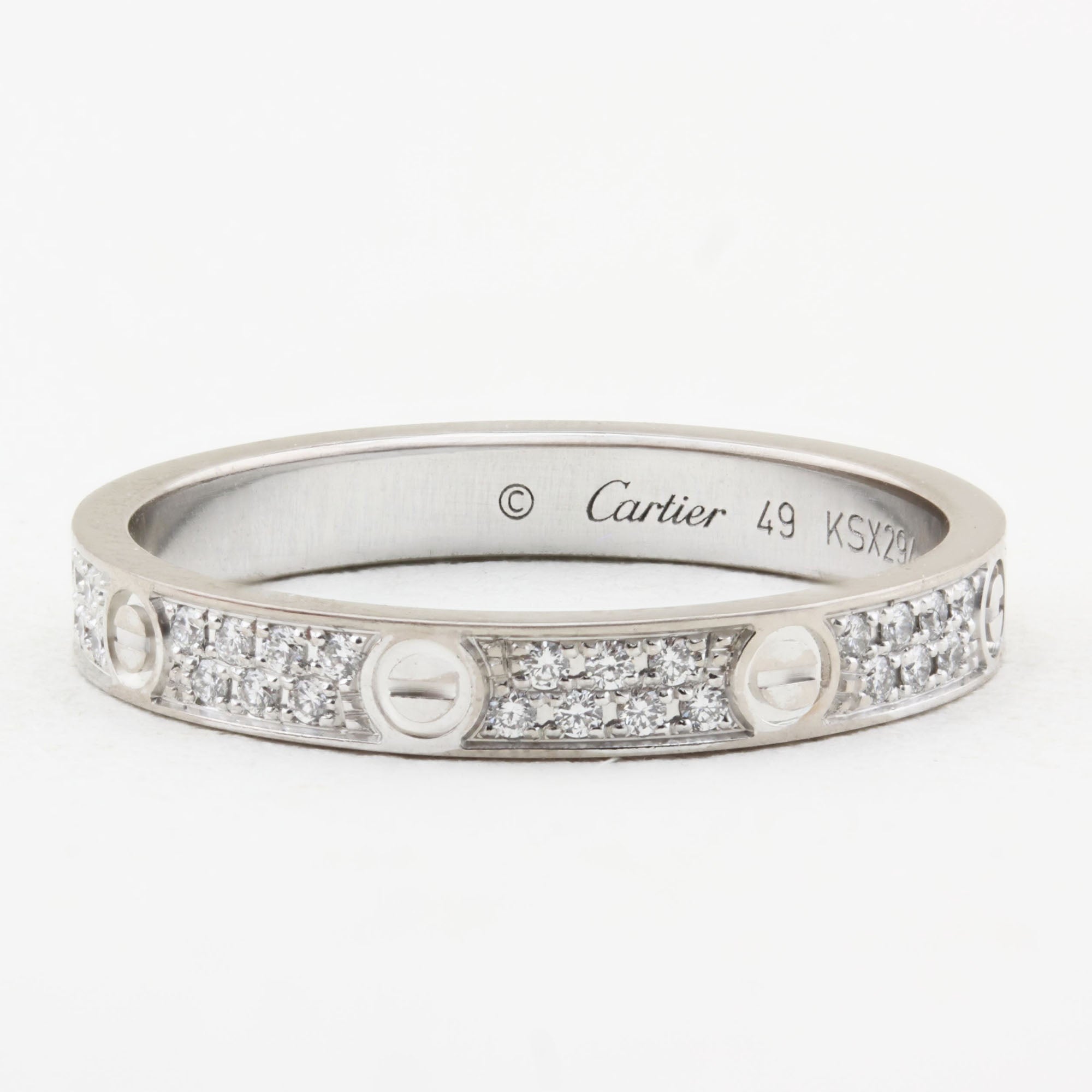 Cartier White Gold Mini Model Pave Love Ring - Size 49