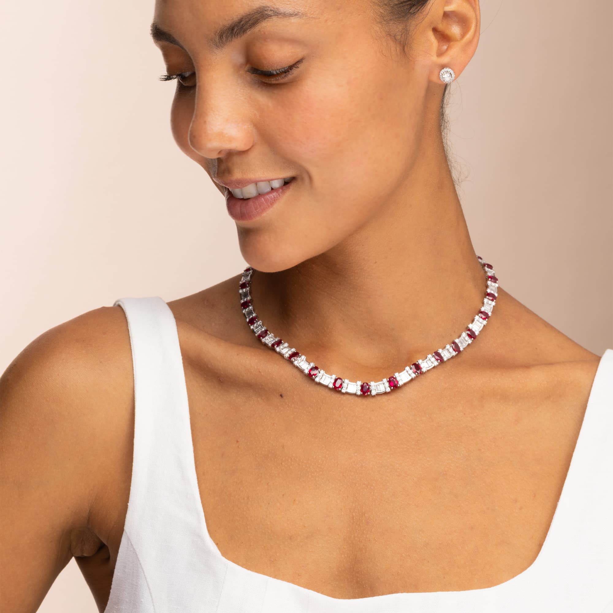 Vintage Rare Certified Burma Ruby &amp; Diamond Collar Necklace