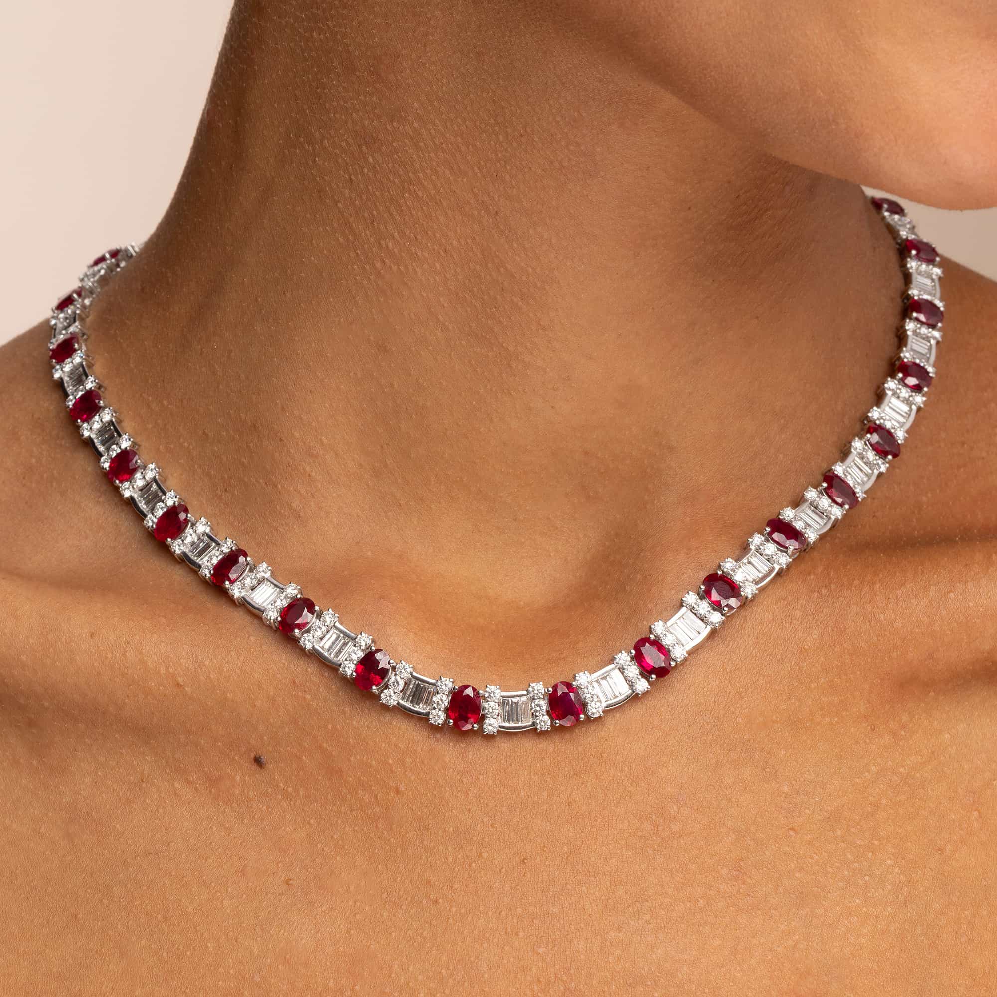 Vintage Rare Certified Burma Ruby &amp; Diamond Collar Necklace