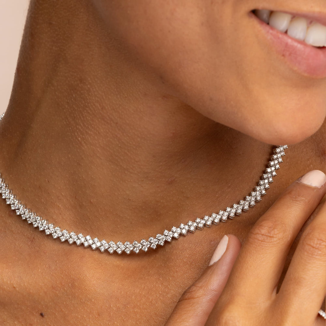 White Gold Three Row Tennis Necklace