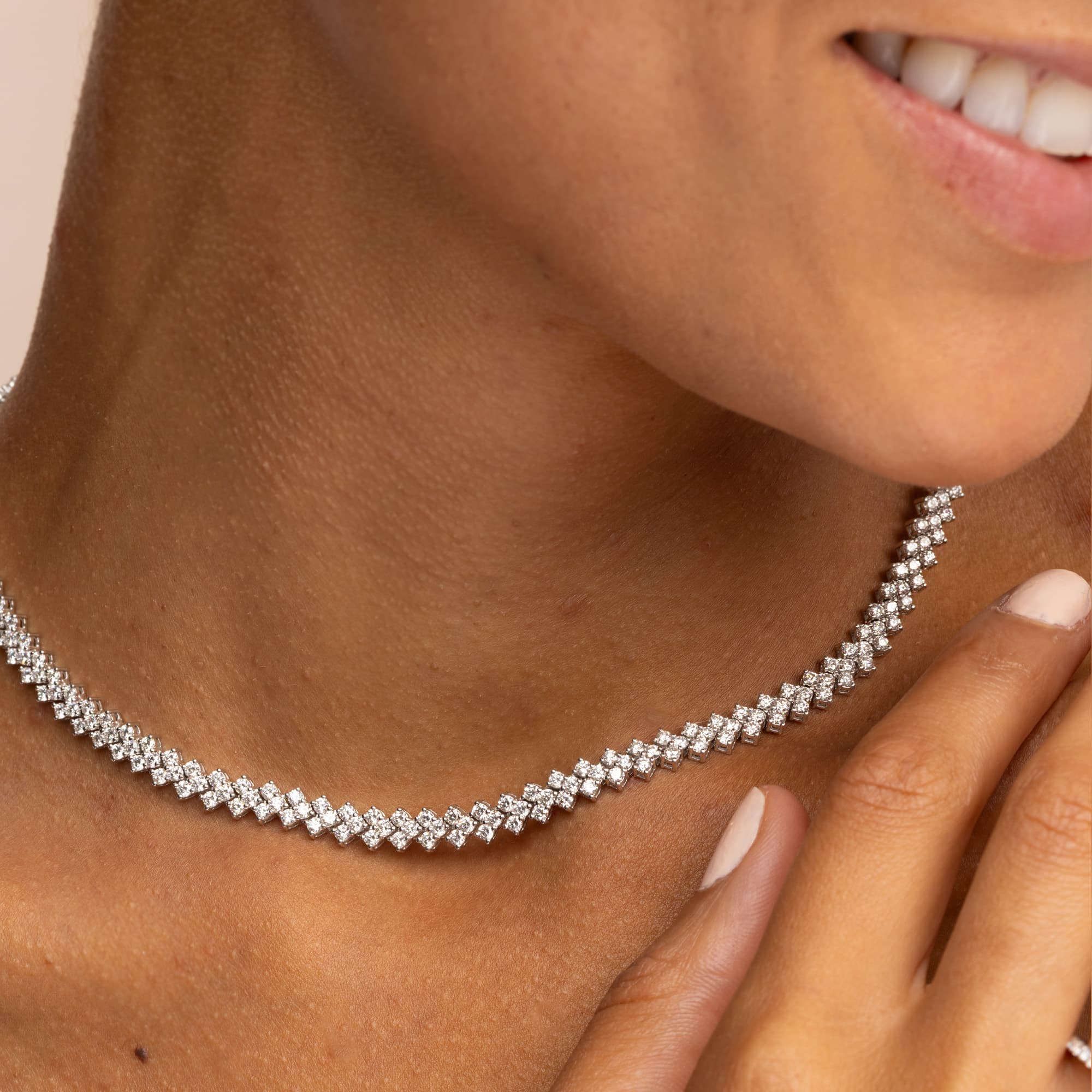 White Gold Three Row Tennis Necklace