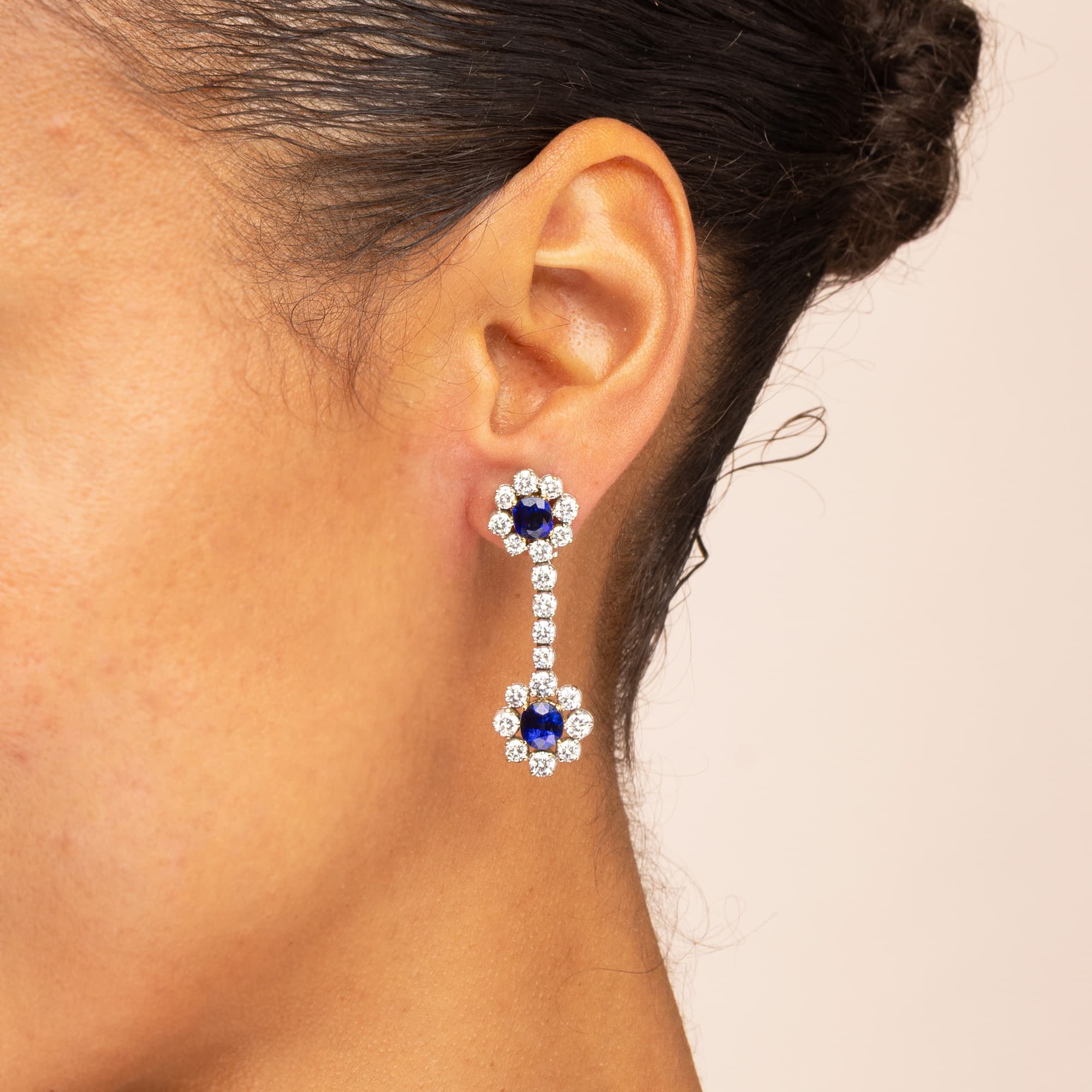 Vintage Picchiotti Natural Sapphire Diamond Drop Earrings