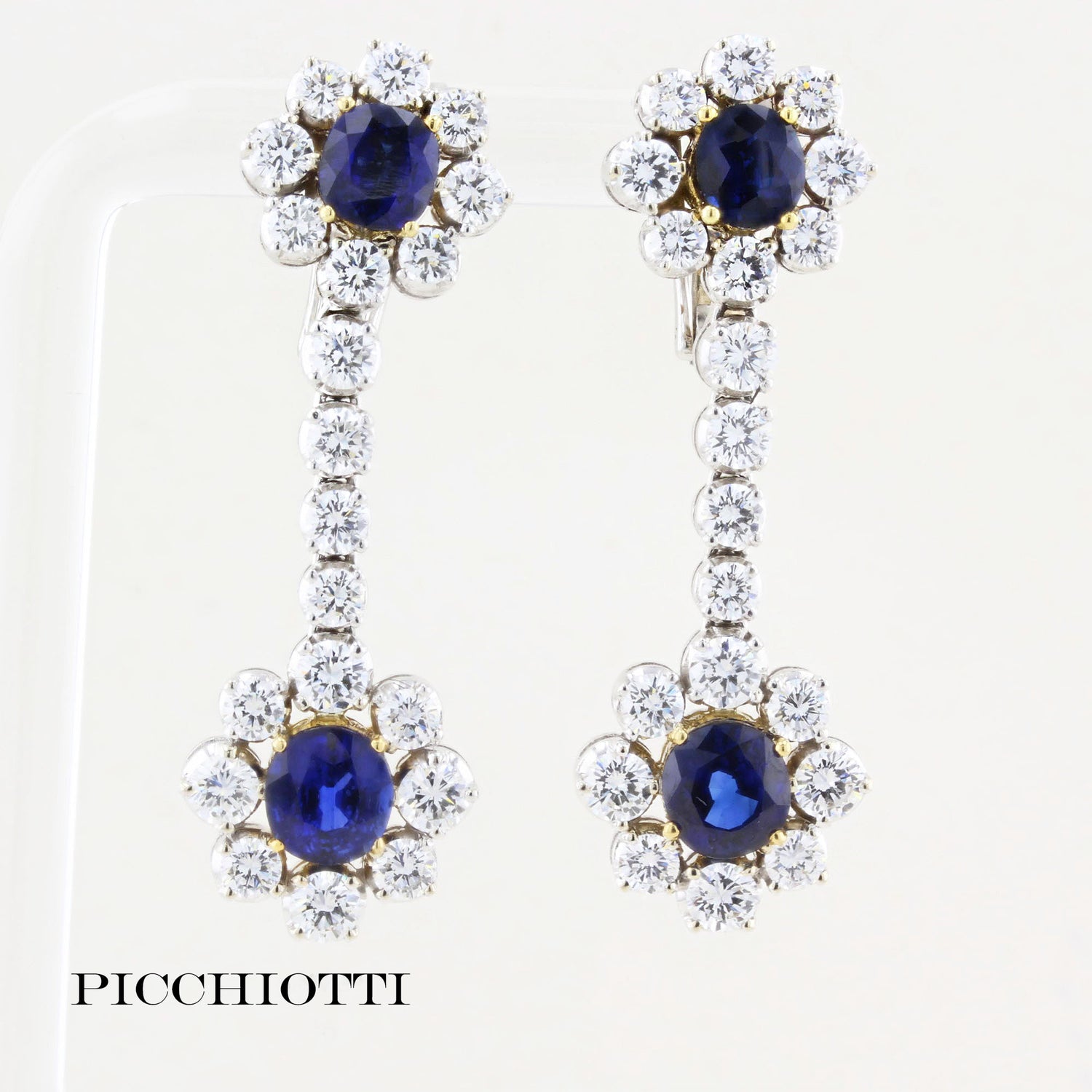 Vintage Picchiotti Natural Sapphire Diamond Drop Earrings