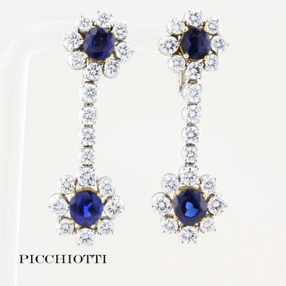 Vintage Picchiotti Natural Sapphire Diamond Drop Earrings