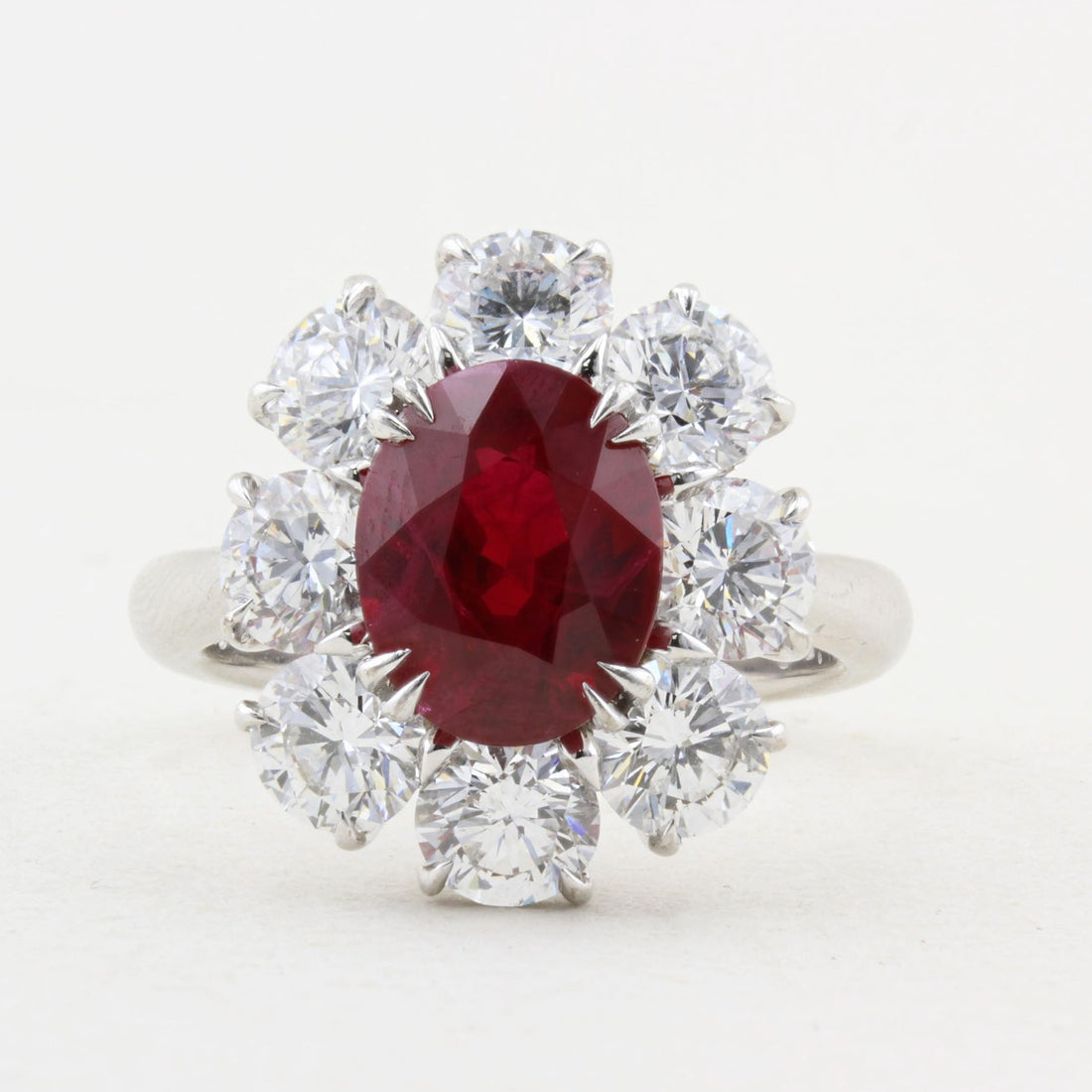 Rare Burma Ruby and Diamond Cluster Ring