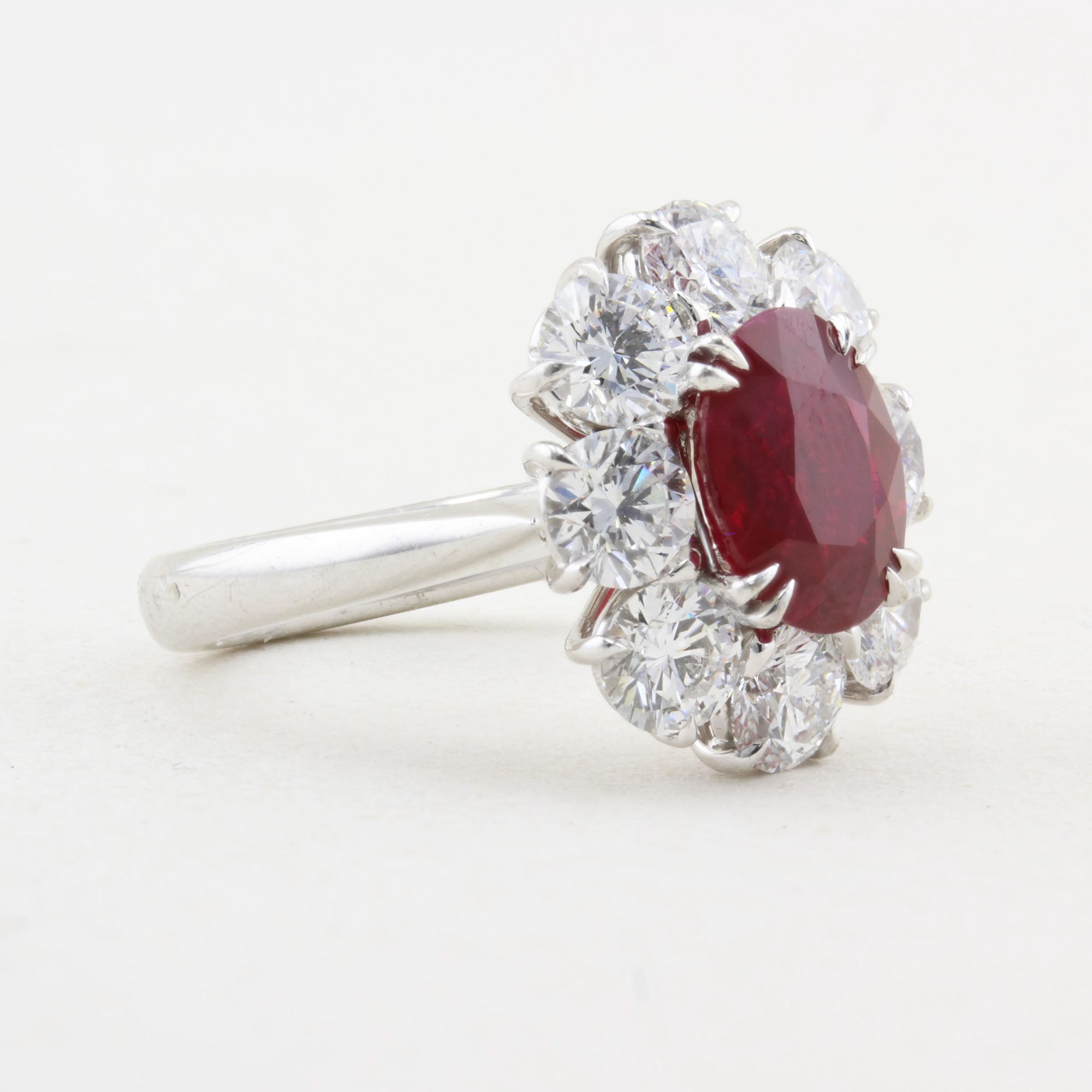 Rare Certified Burma Ruby and Diamond Cluster Ring