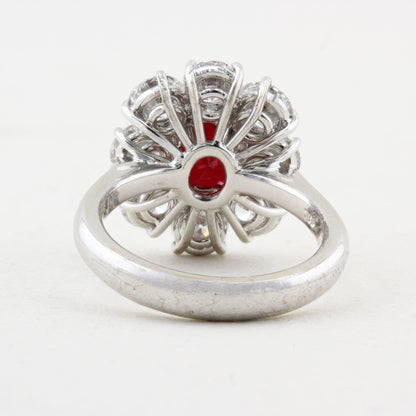 Rare Certified Burma Ruby and Diamond Cluster Ring