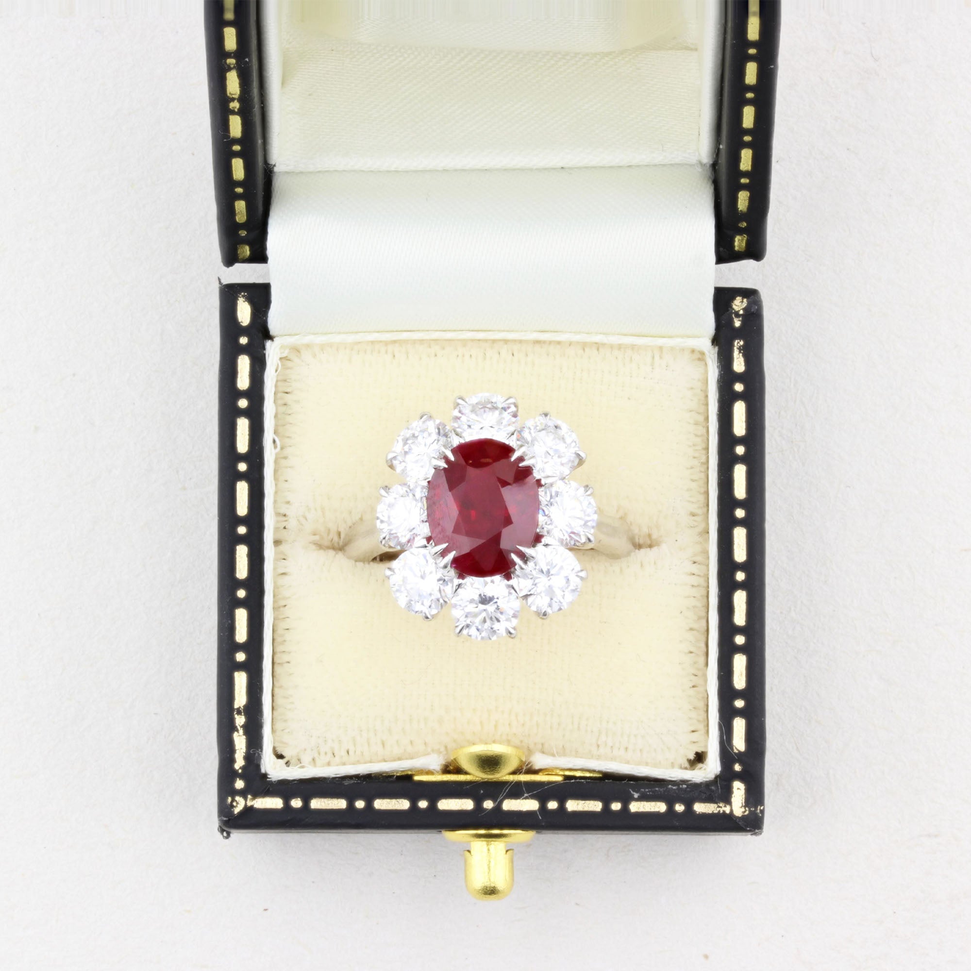 Rare Certified Burma Ruby and Diamond Cluster Ring