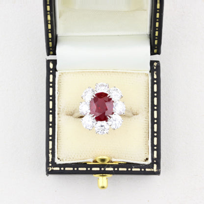 Rare Certified Burma Ruby and Diamond Cluster Ring