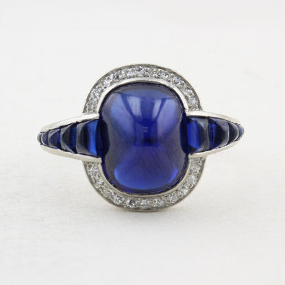 Antique Natural Sugarloaf Sapphire Cluster Ring