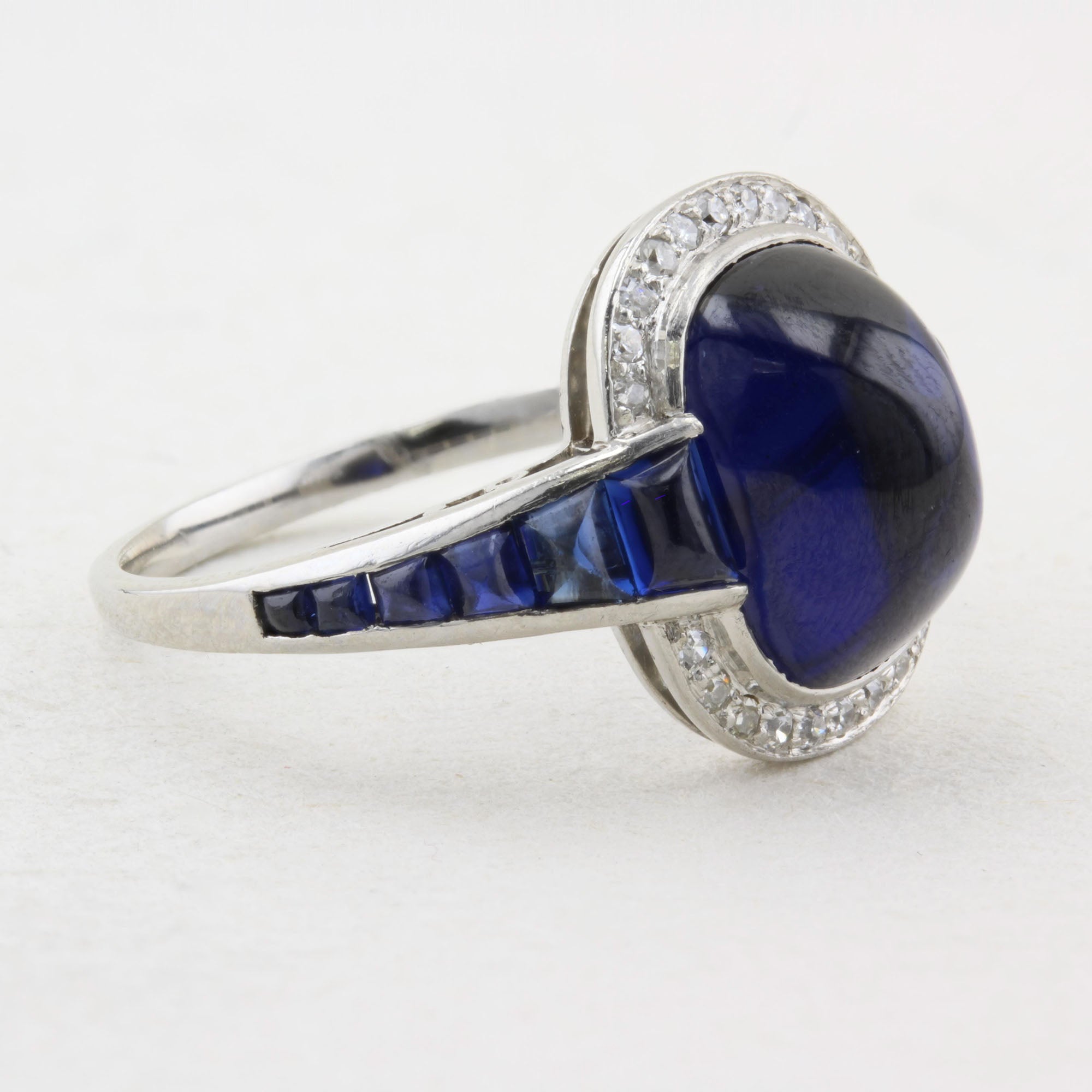 Antique Natural Sugarloaf Sapphire Cluster Ring