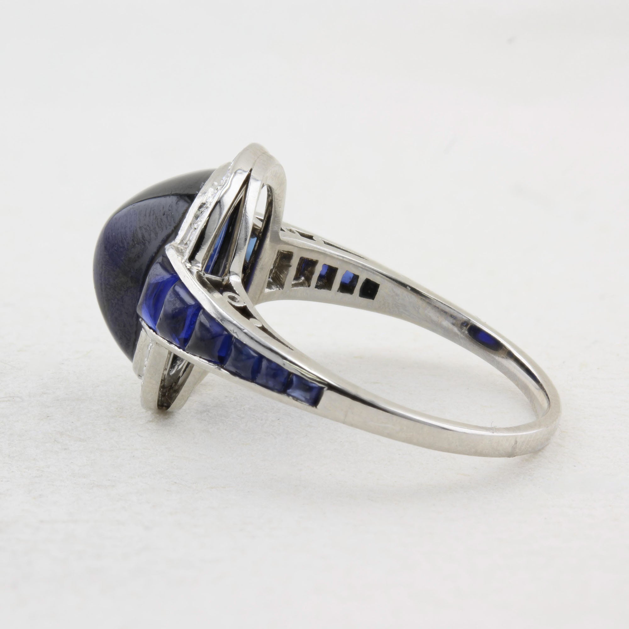 Antique Natural Sugarloaf Sapphire Cluster Ring