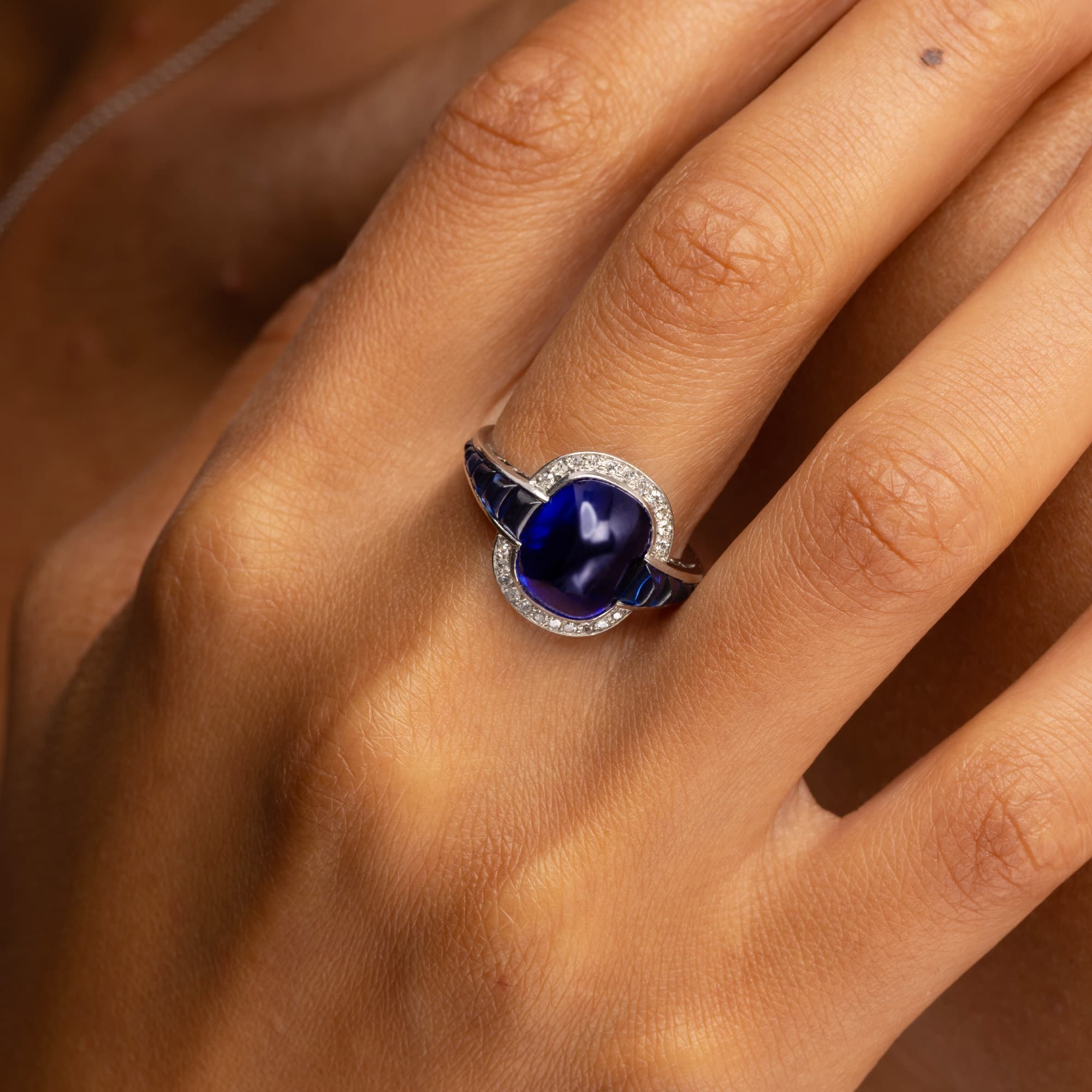 Antique Natural Sugarloaf Sapphire Cluster Ring