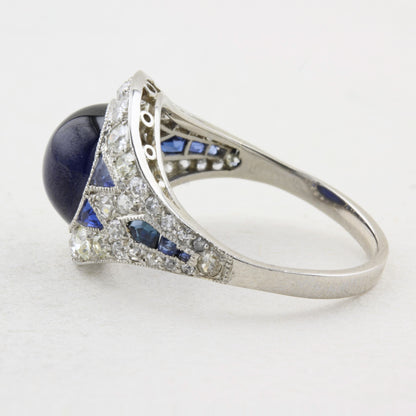 Antique Natural Cabochon Sapphire Cluster Ring