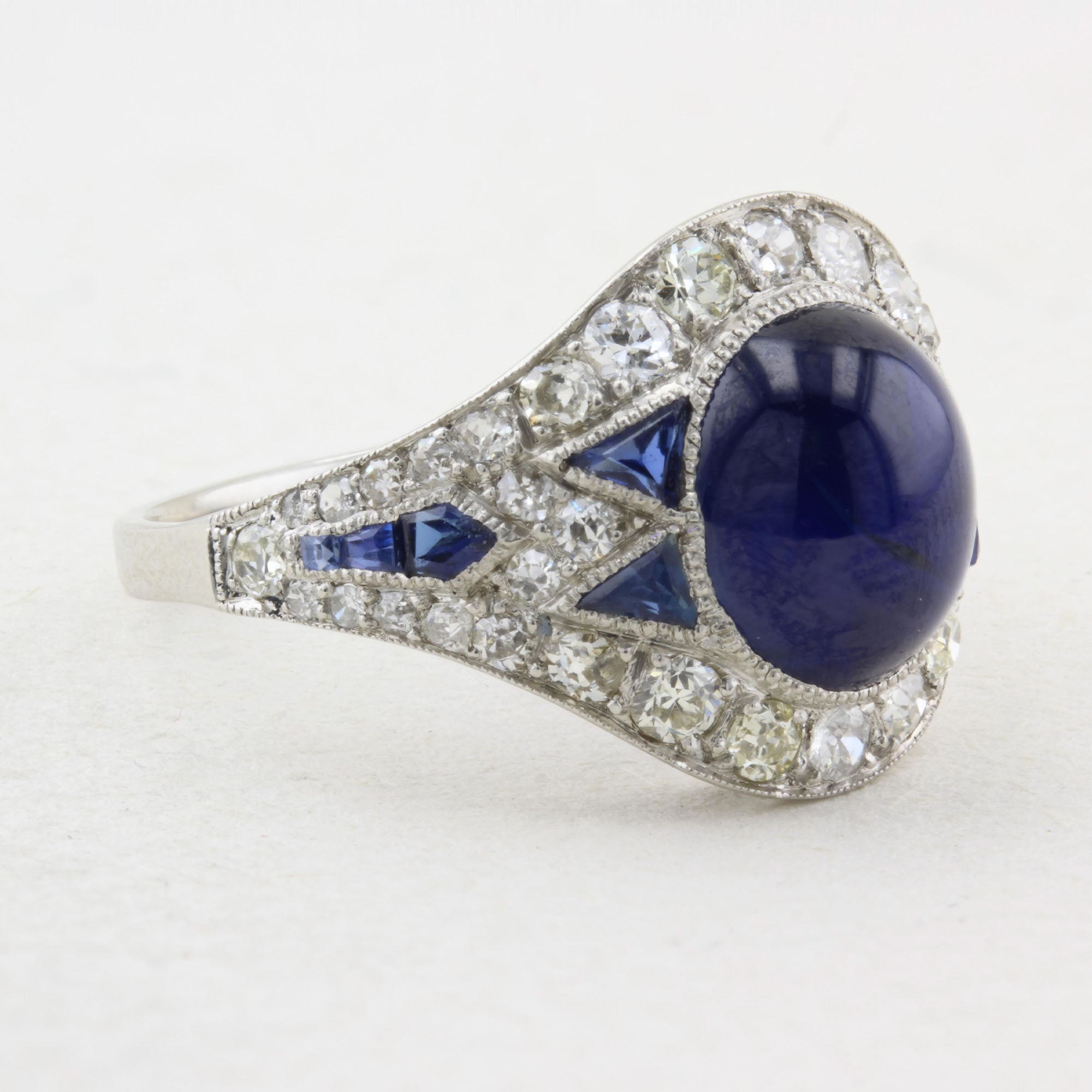 Antique Natural Cabochon Sapphire Cluster Ring