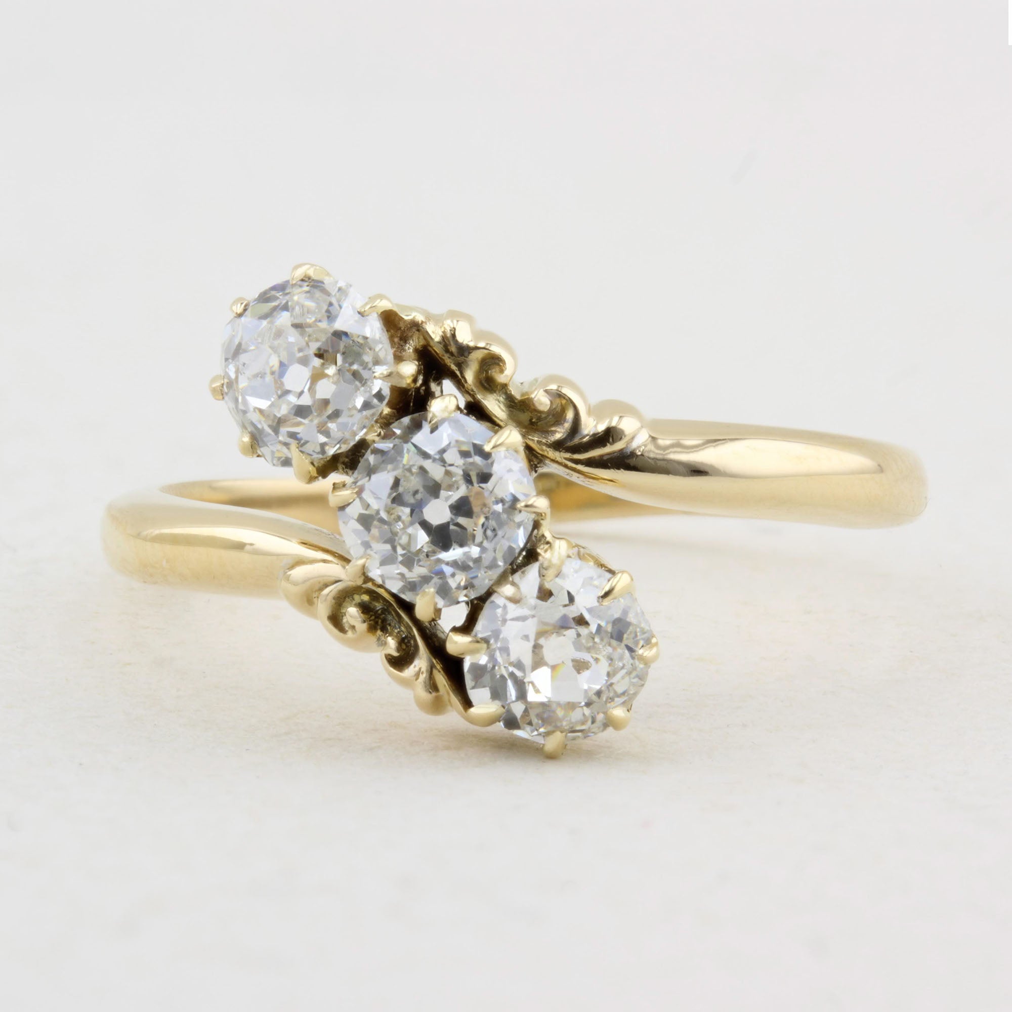 Antique Old Cut Diamond Three Stone Twist Ring