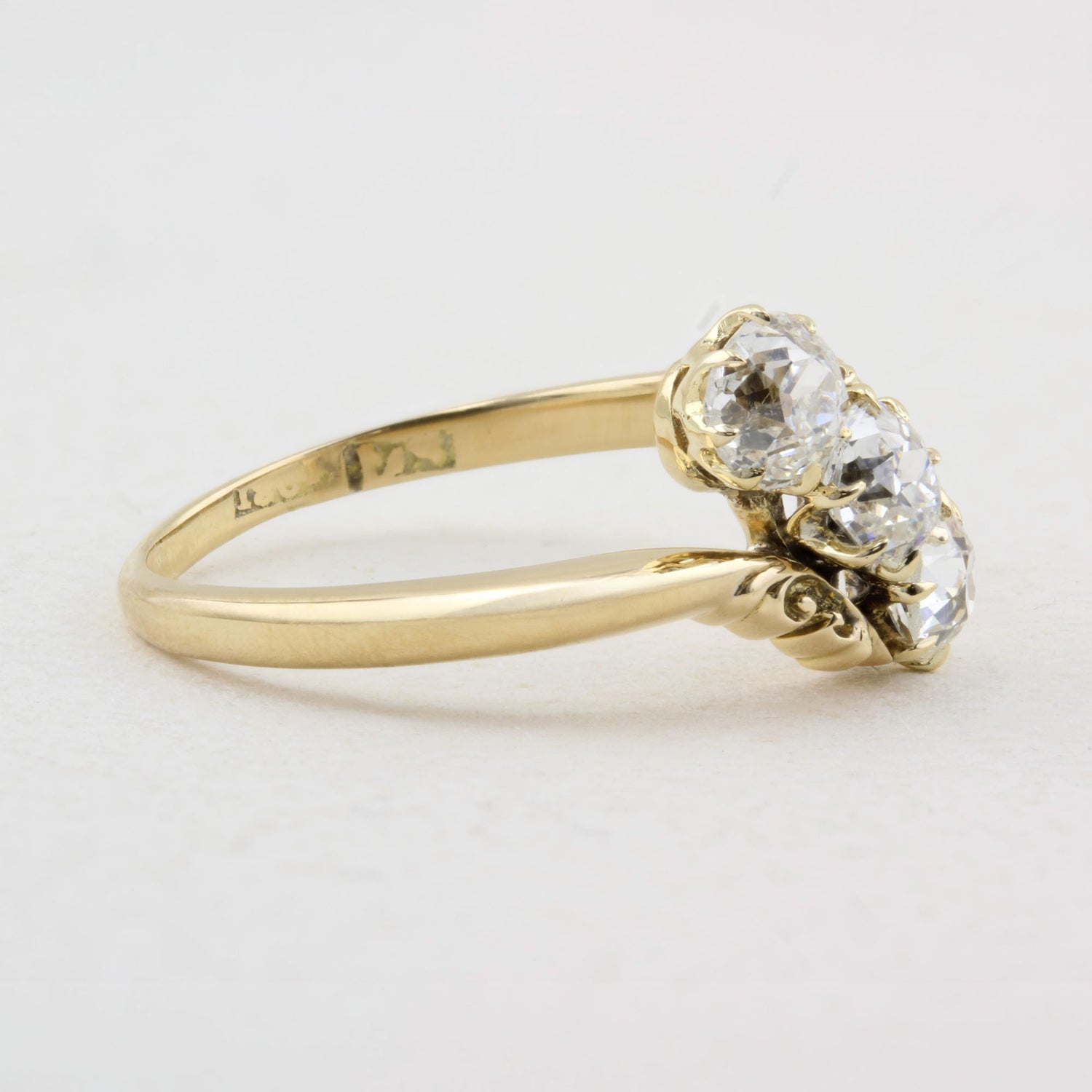 Vintage Three Stone Old Cut Diamond Twist Ring