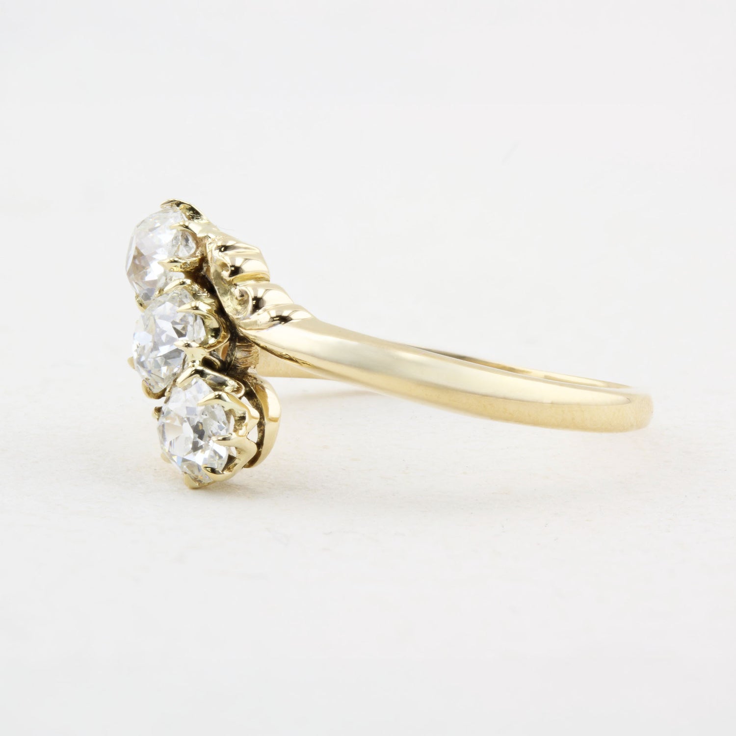 Vintage Three Stone Old Cut Diamond Twist Ring