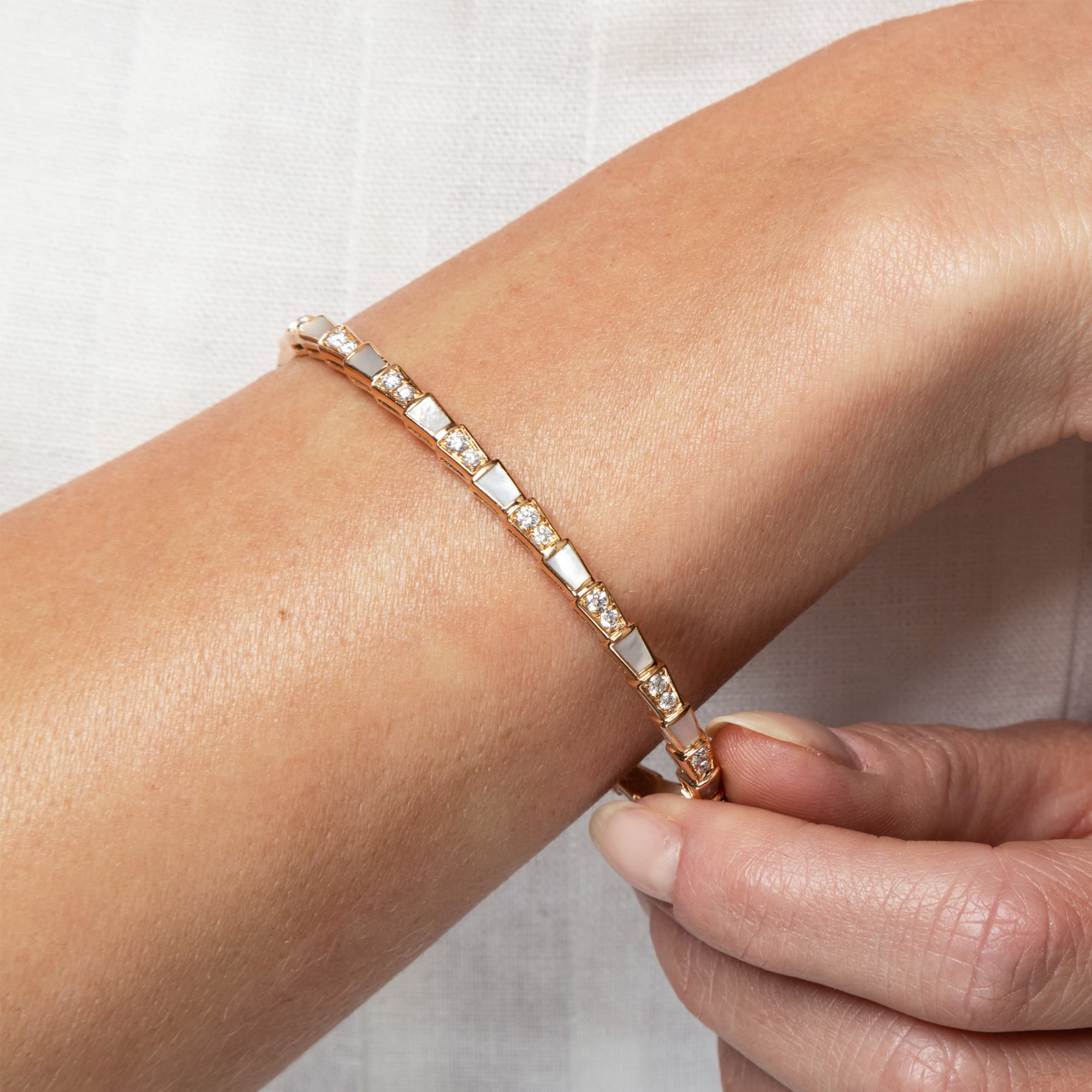 Bvlgari Serpenti Viper Diamond Mother of Pearl Gold Bracelet