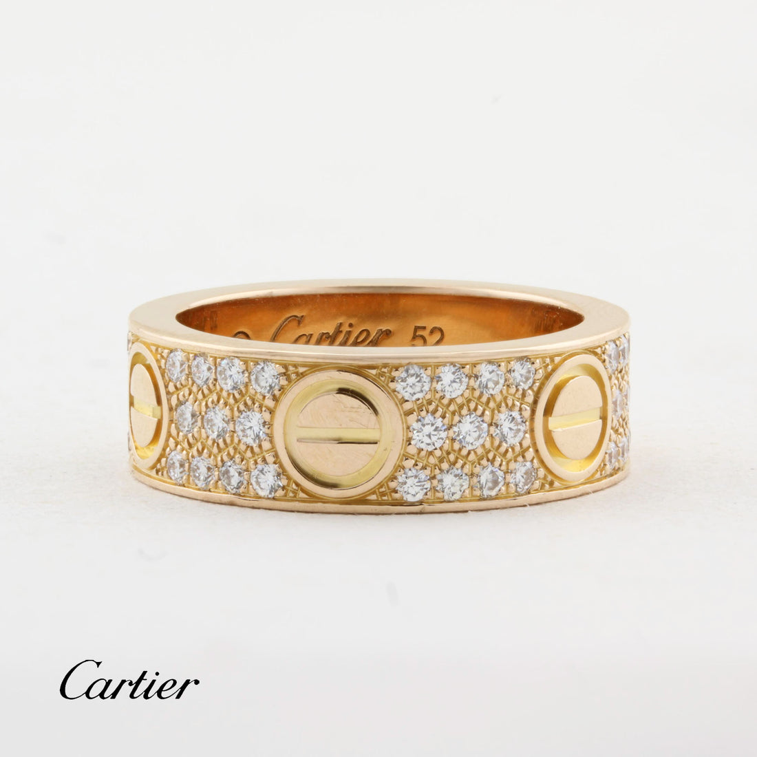 Cartier Rose Gold Pave Diamond Love Ring - Size 52
