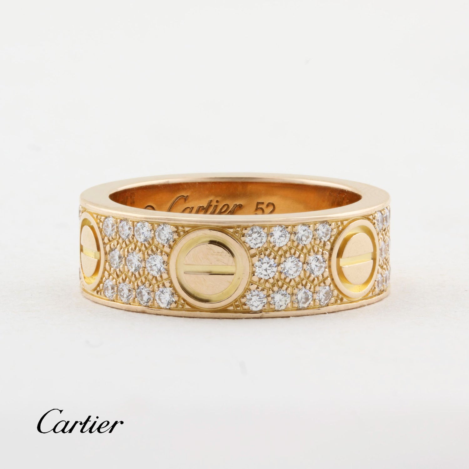Cartier Rose Gold Pave Diamond Love Ring - Size 52