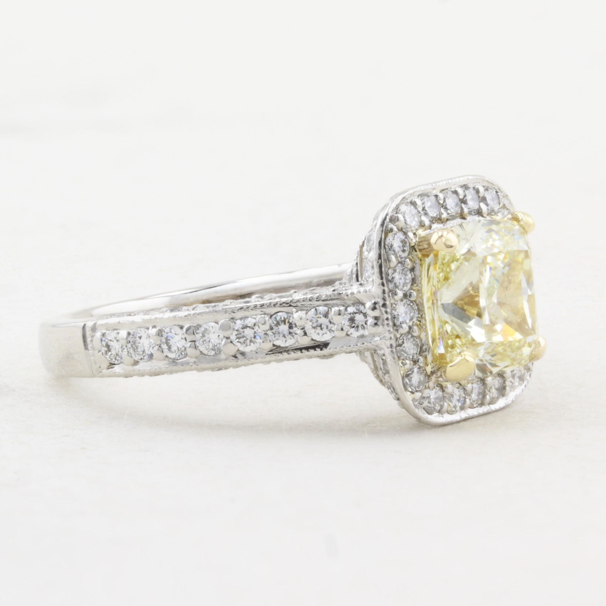 1.70ct Natural Fancy Yellow Diamond Cluster Ring