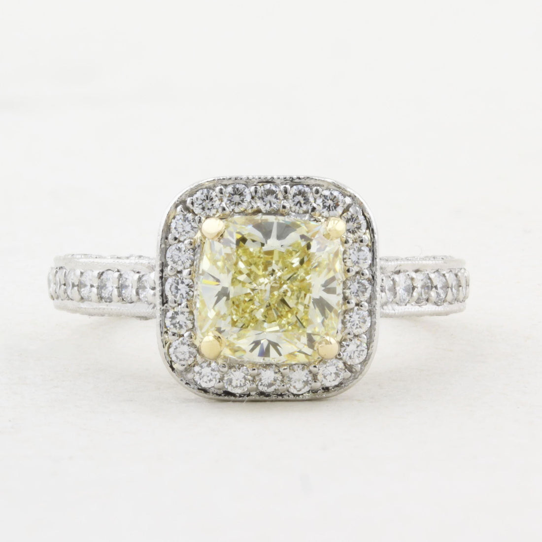 1.70ct Natural Fancy Yellow Diamond Cluster Ring