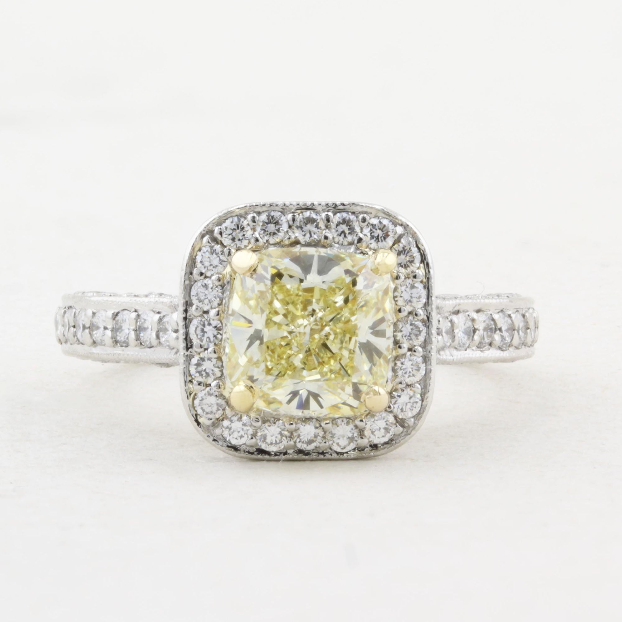 1.70ct Natural Fancy Yellow Diamond Cluster Ring