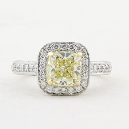 1.70ct Natural Fancy Yellow Diamond Cluster Ring