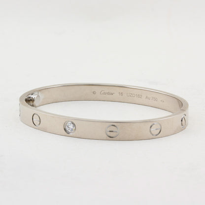 Cartier White Gold Single Diamond Love Bracelet - Size 16