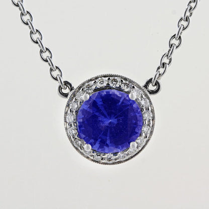 Blue Sapphire &amp; Diamond Halo Necklet