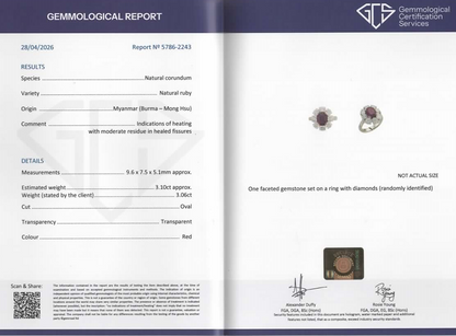 Rare Certified Burma Ruby and Diamond Cluster Ring