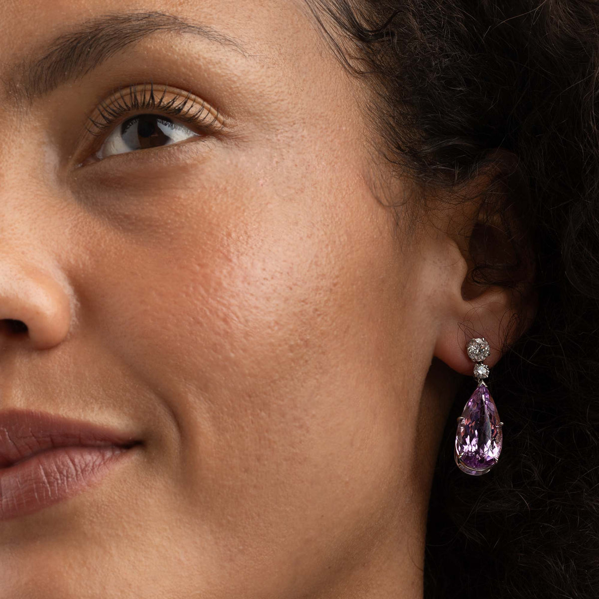 Kunzite and Diamond Drop Earrings