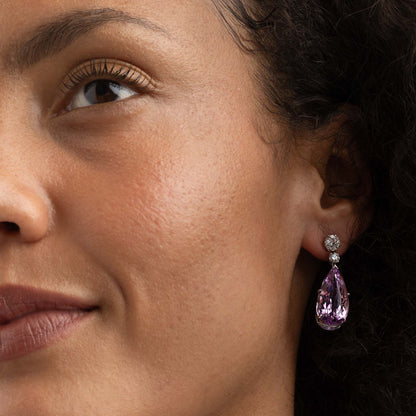 Kunzite and Diamond Drop Earrings