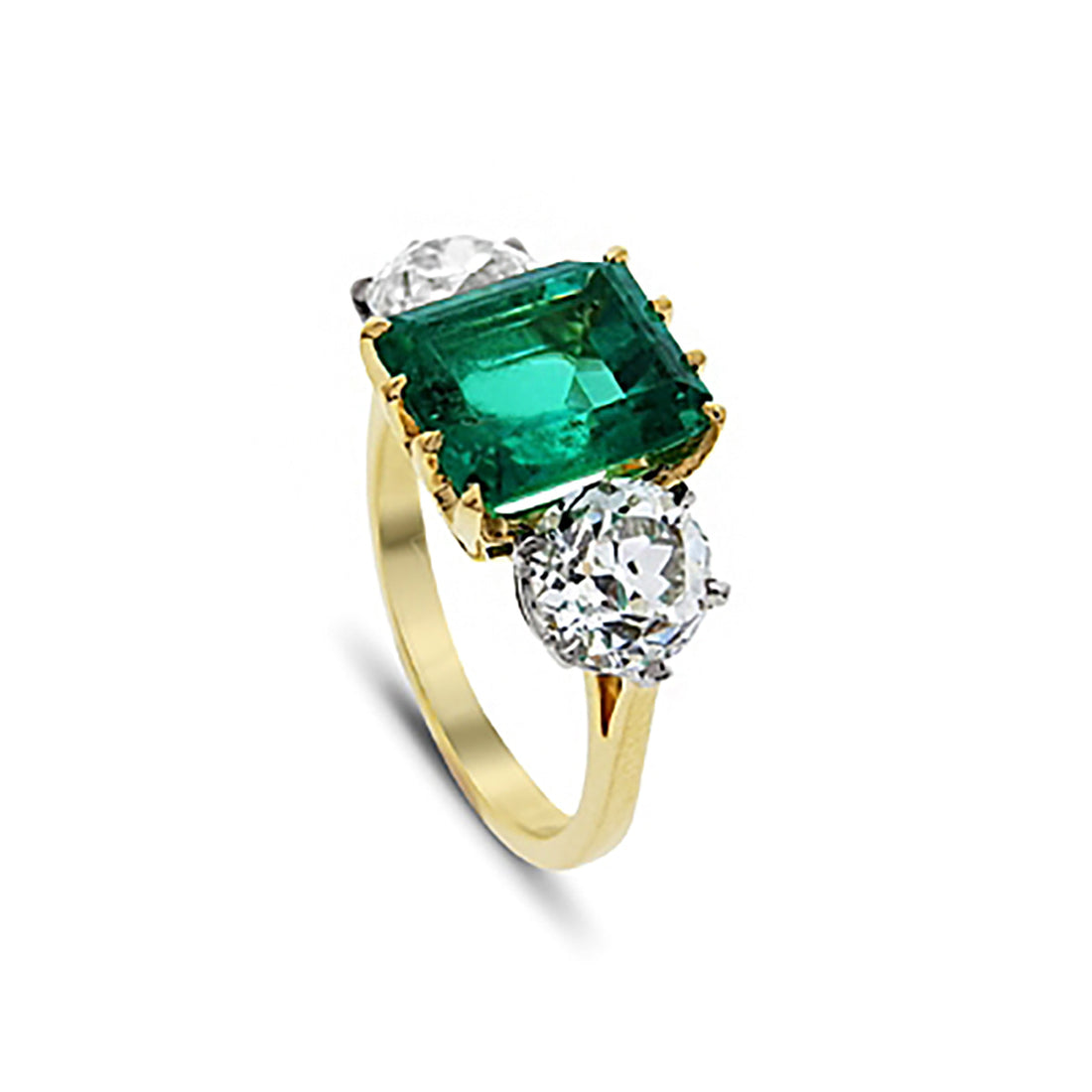 Lumine Emerald and Diamond Three Stone Ring