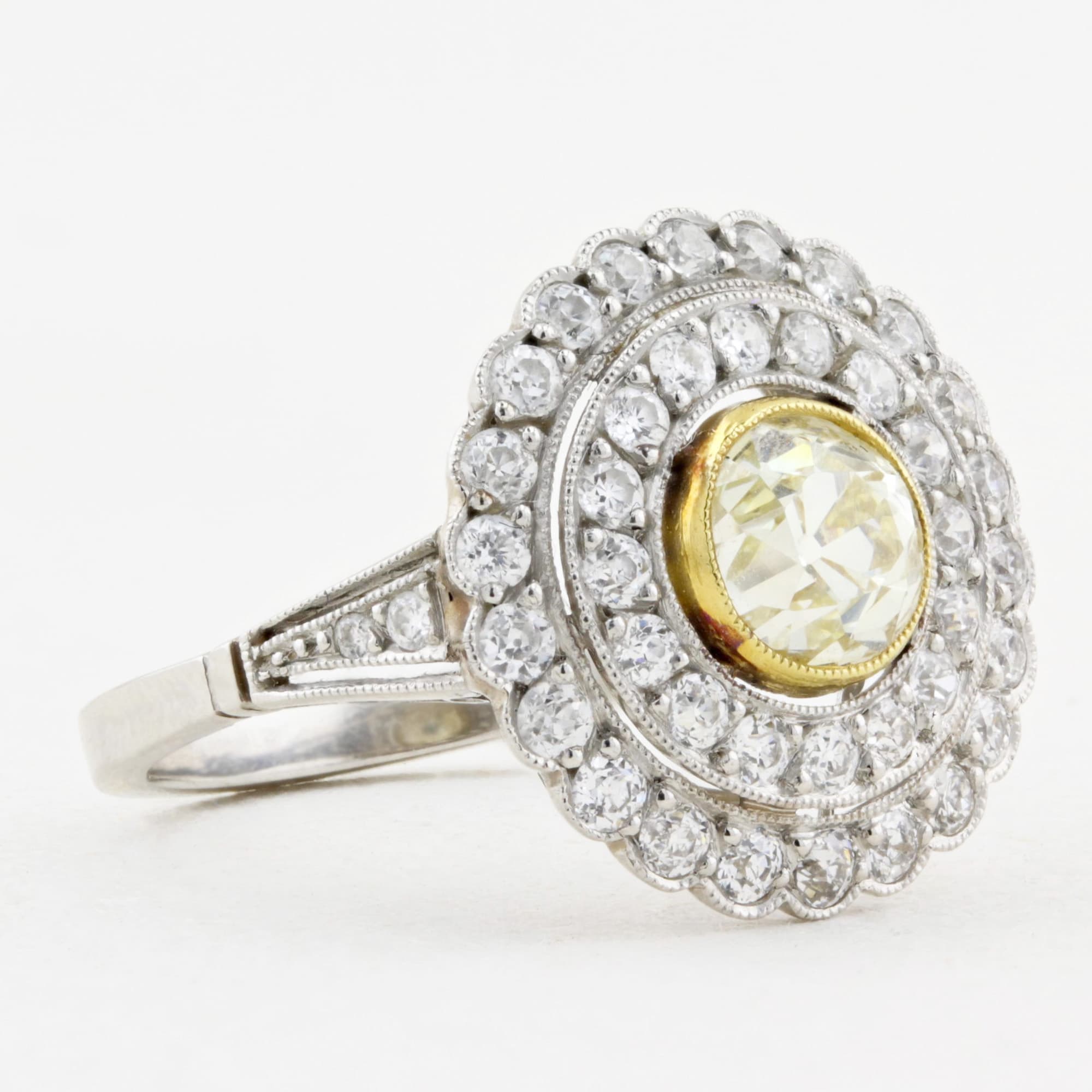 Edwardian Platinum Fancy Yellow Diamond Ring c.1915