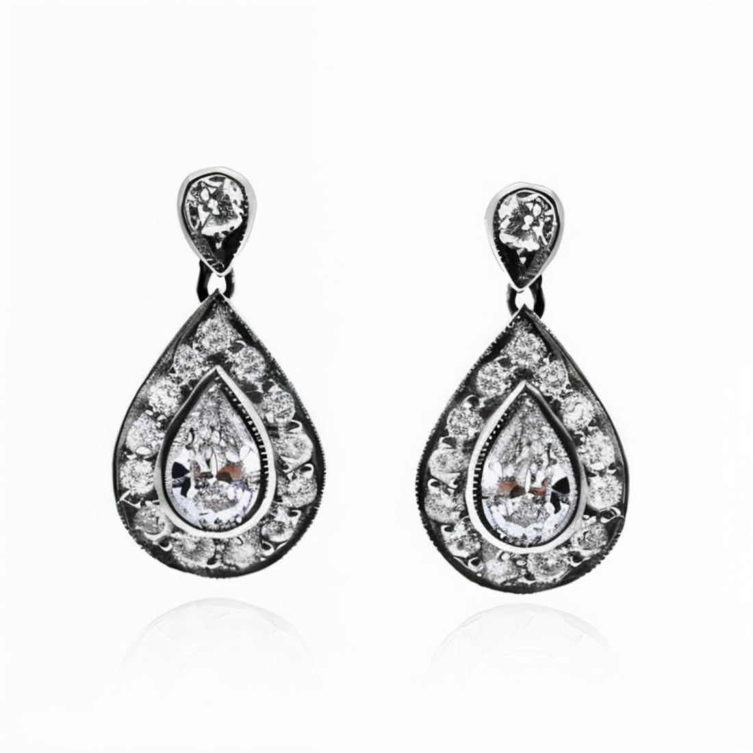 Pear Shape Diamond Halo Drop Earrings
