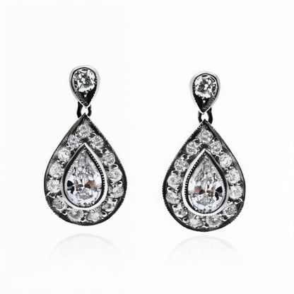 Pear Shape Diamond Halo Drop Earrings