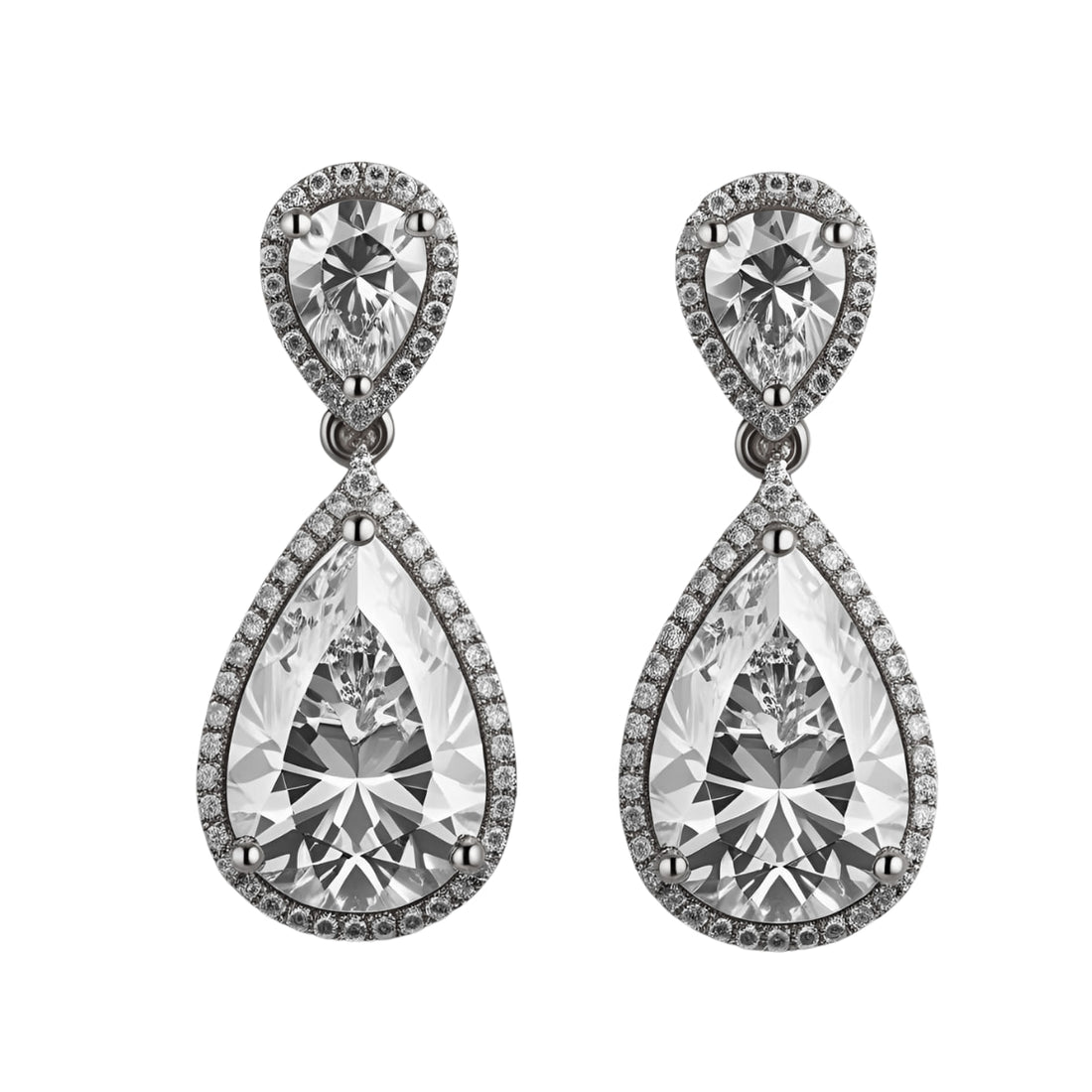 Pear Shape Diamond Halo Drop Earrings