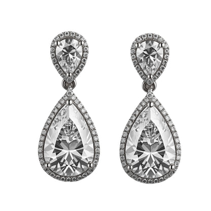 Pear Shape Diamond Halo Drop Earrings