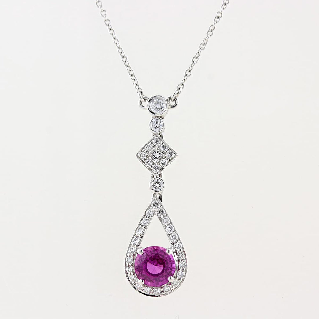 Pink Sapphire &amp; Diamond Drop Pendant