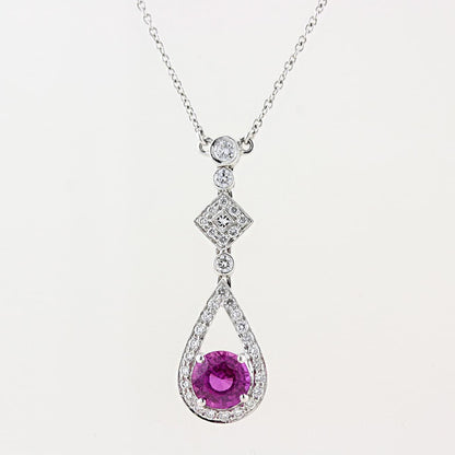 Pink Sapphire &amp; Diamond Drop Pendant