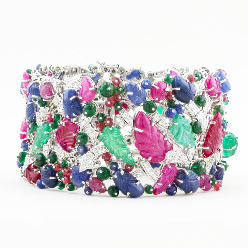 Diamond and Carved Natural Fine Gemstone Bracelet