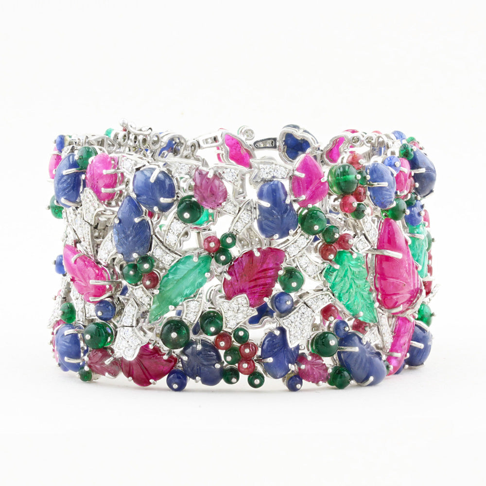 Diamond and Carved Natural Fine Gemstone Bracelet