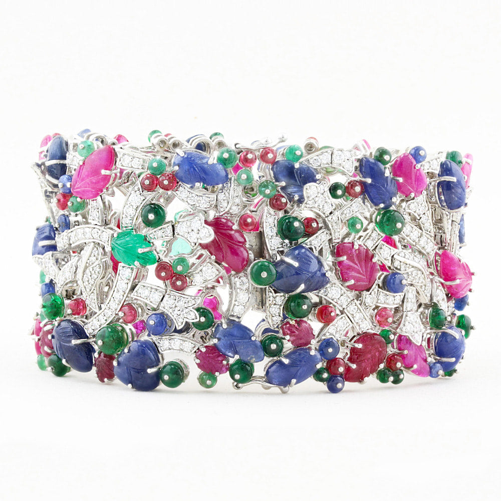 Diamond and Carved Natural Fine Gemstone Bracelet