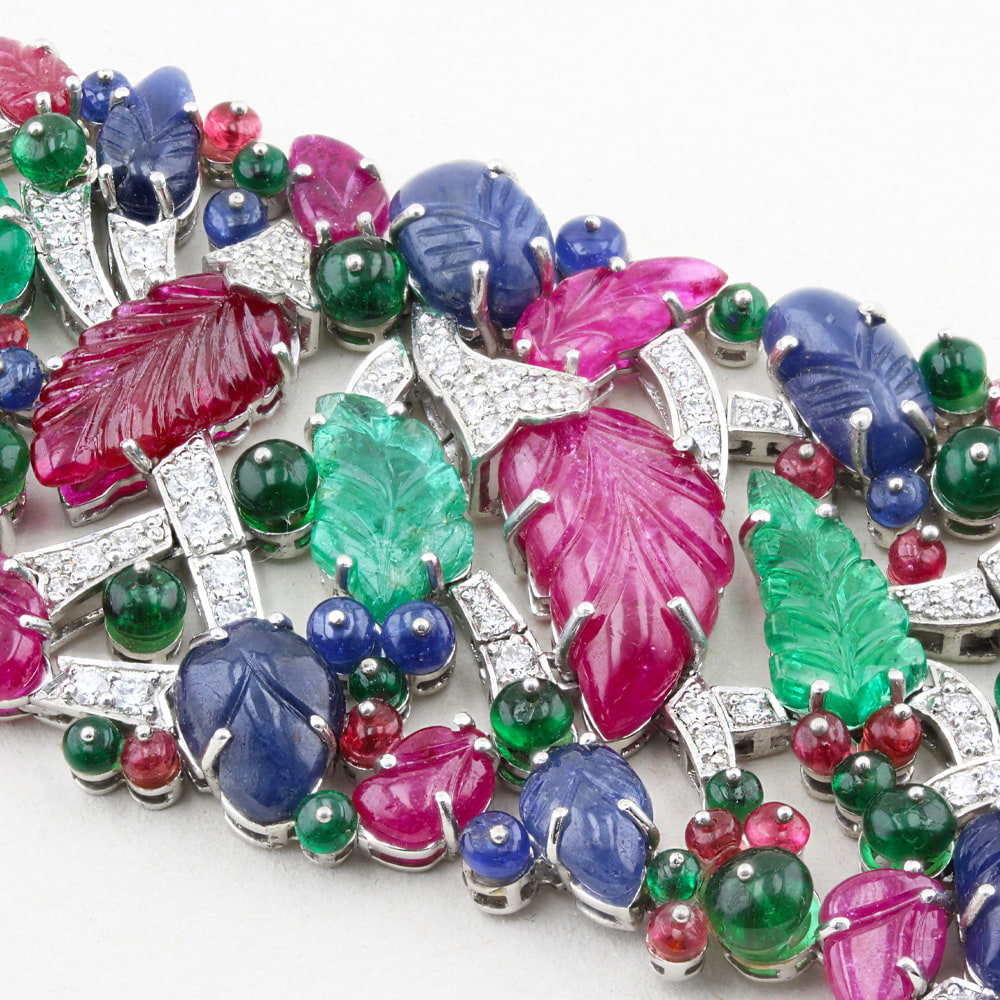 Diamond and Carved Natural Fine Gemstone Bracelet